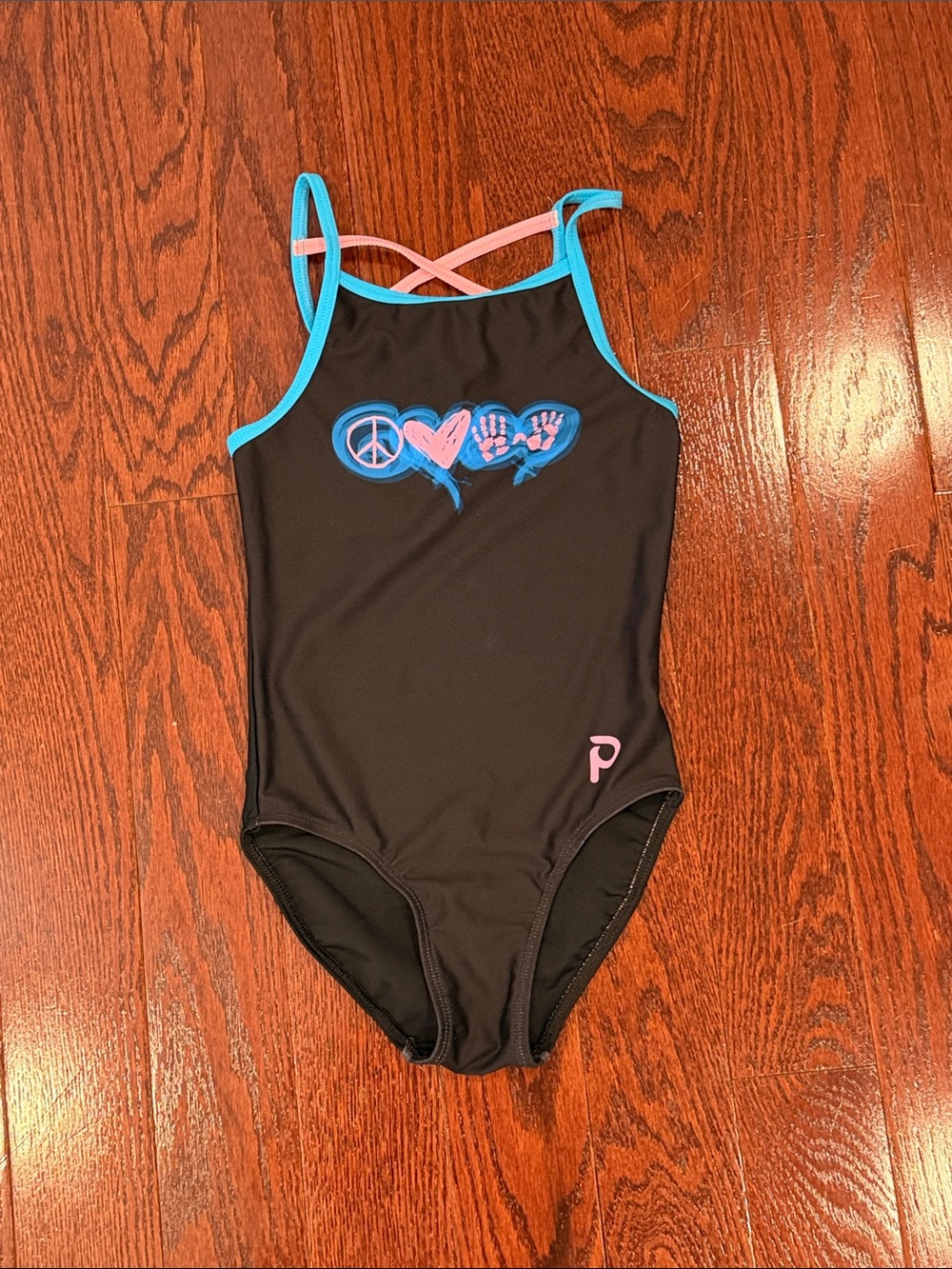 Plum Girls' Black Leotard with Blue & Pink Trim